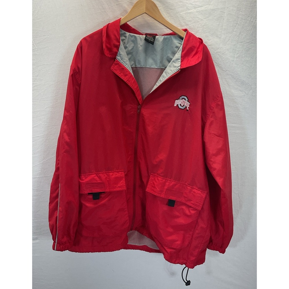 Ohio State Buckeyes Full Zip Windbreaker‎ Rain Jacket Mens LG Red lightweight